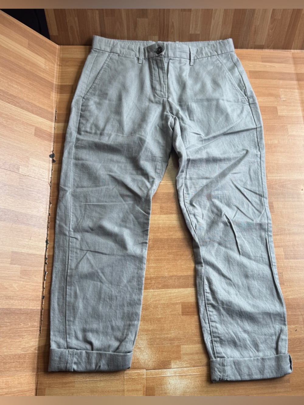 Gap linen blend trousers, cuffed hem, light gray, size 00